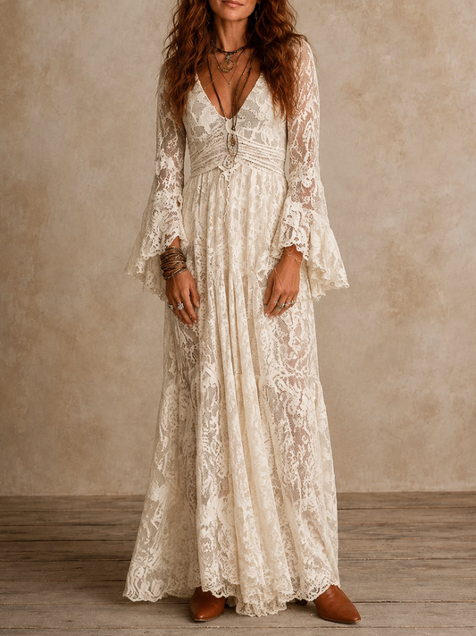 Héloïse | Robe longue rétro à manches évasées