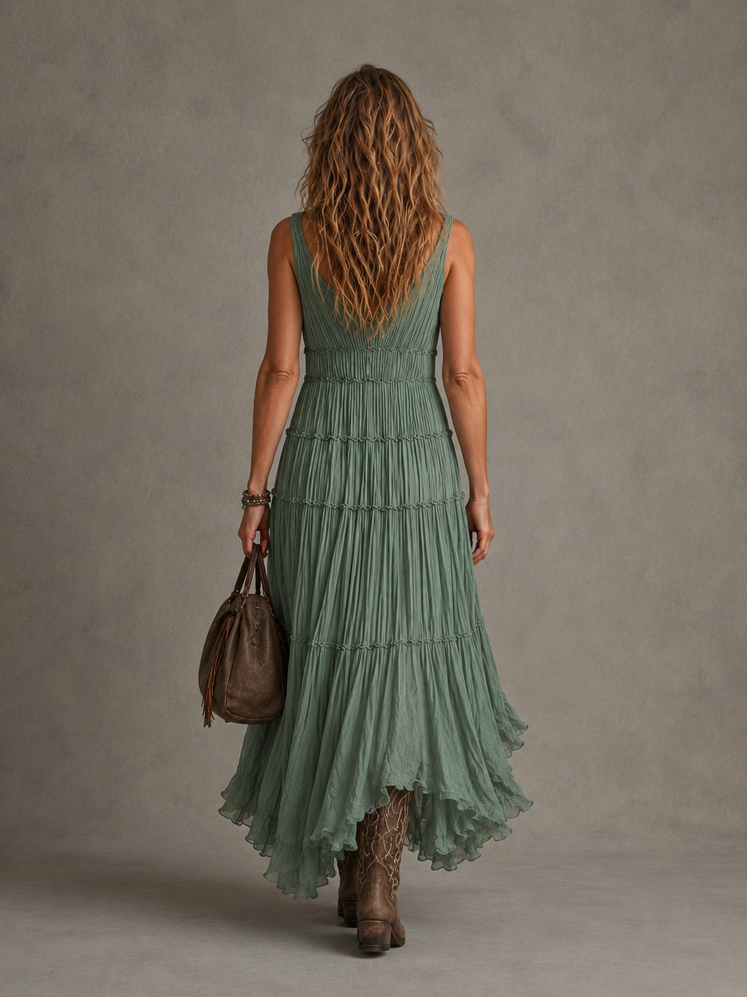 Solène | Robe longue plissée à décolleté froncé