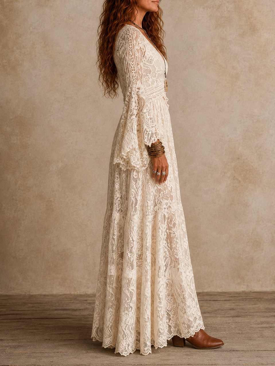 Héloïse | Robe longue rétro à manches évasées