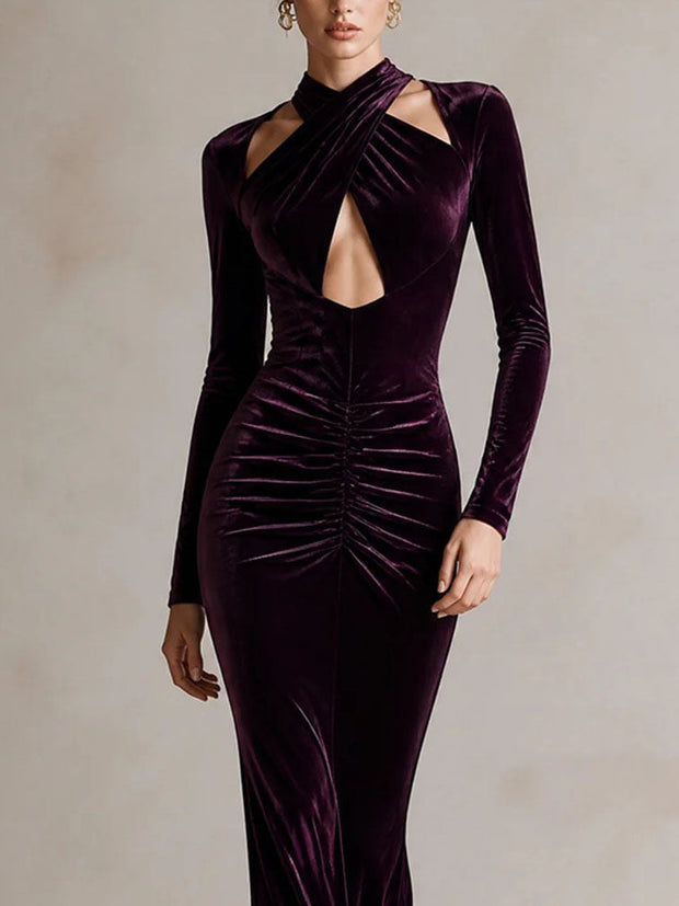 Victoire | Robe longue sirène en velours prune