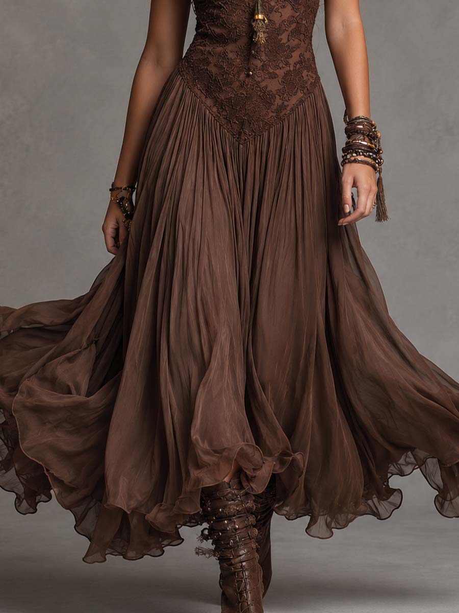 Ninon | Robe longue corset en dentelle brodée