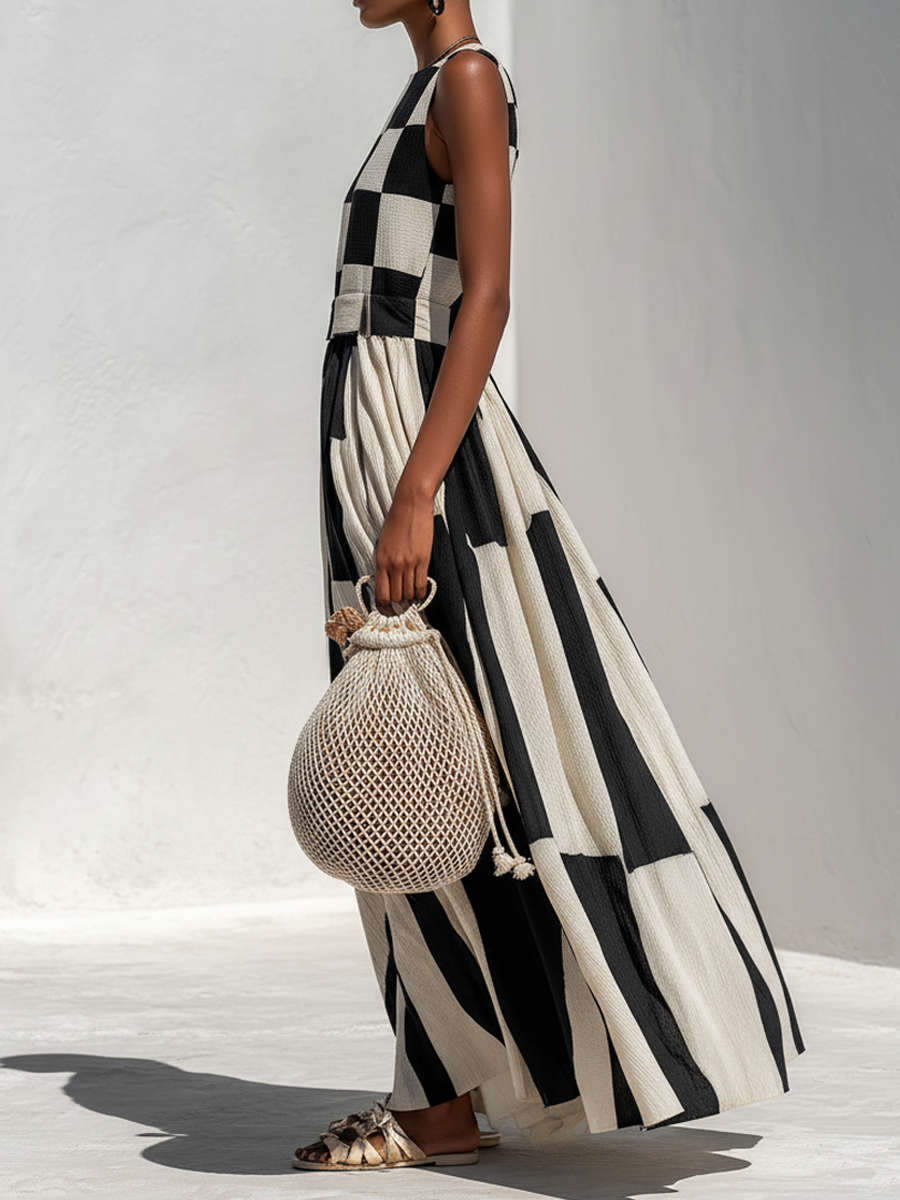 Audrey | Robe longue bicolore à empiècements contrastés