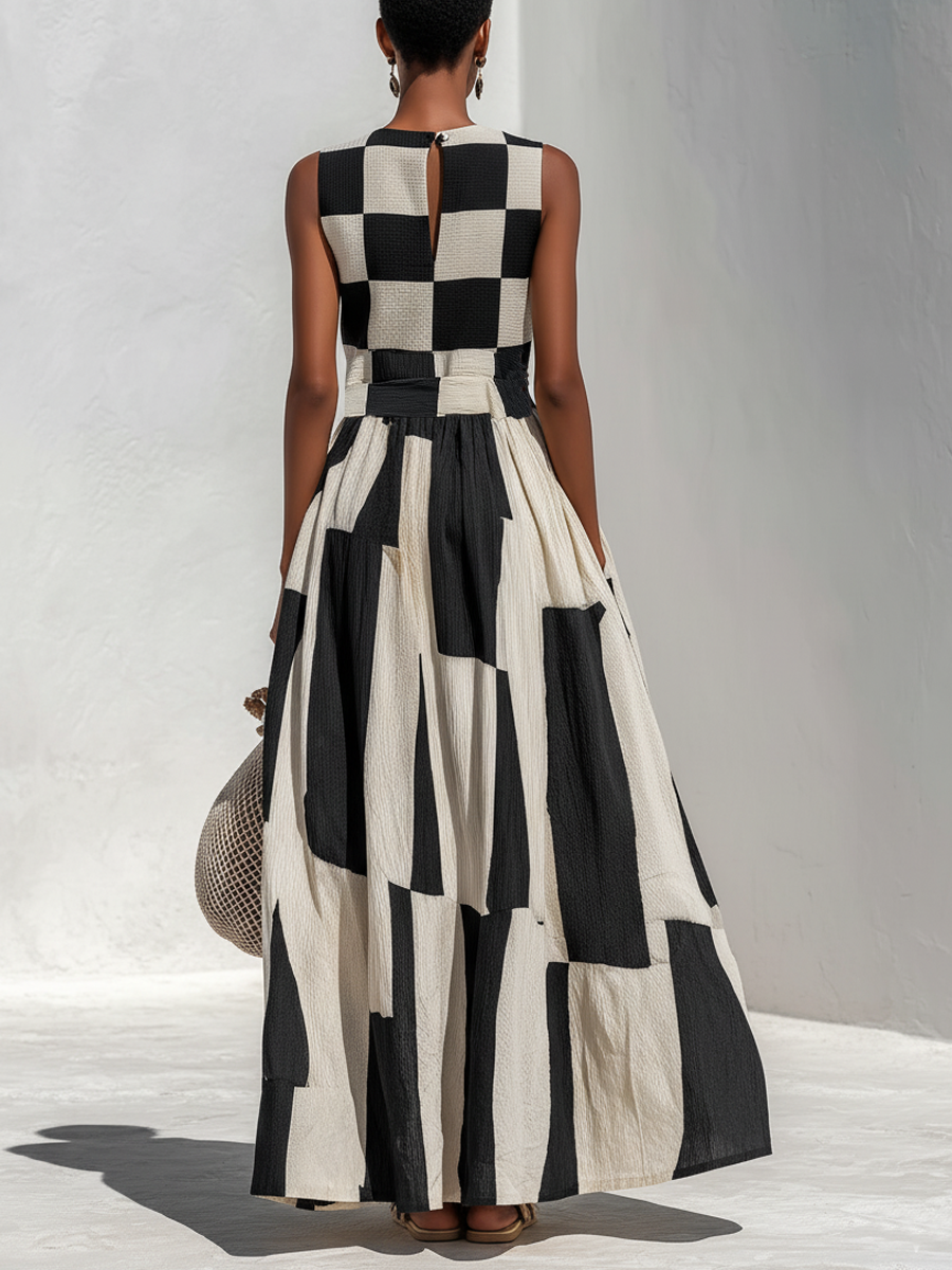 Audrey | Robe longue bicolore à empiècements contrastés