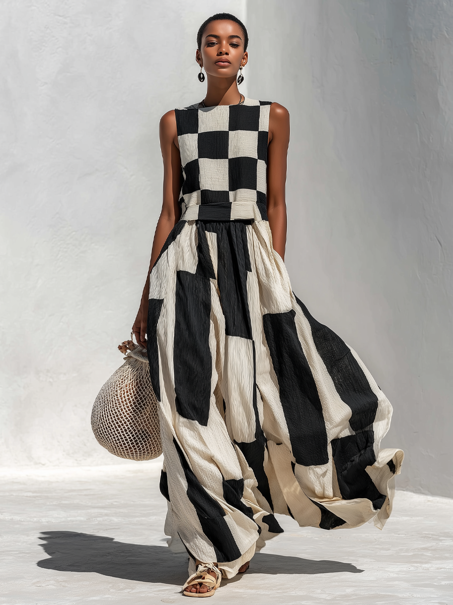 Audrey | Robe longue bicolore à empiècements contrastés