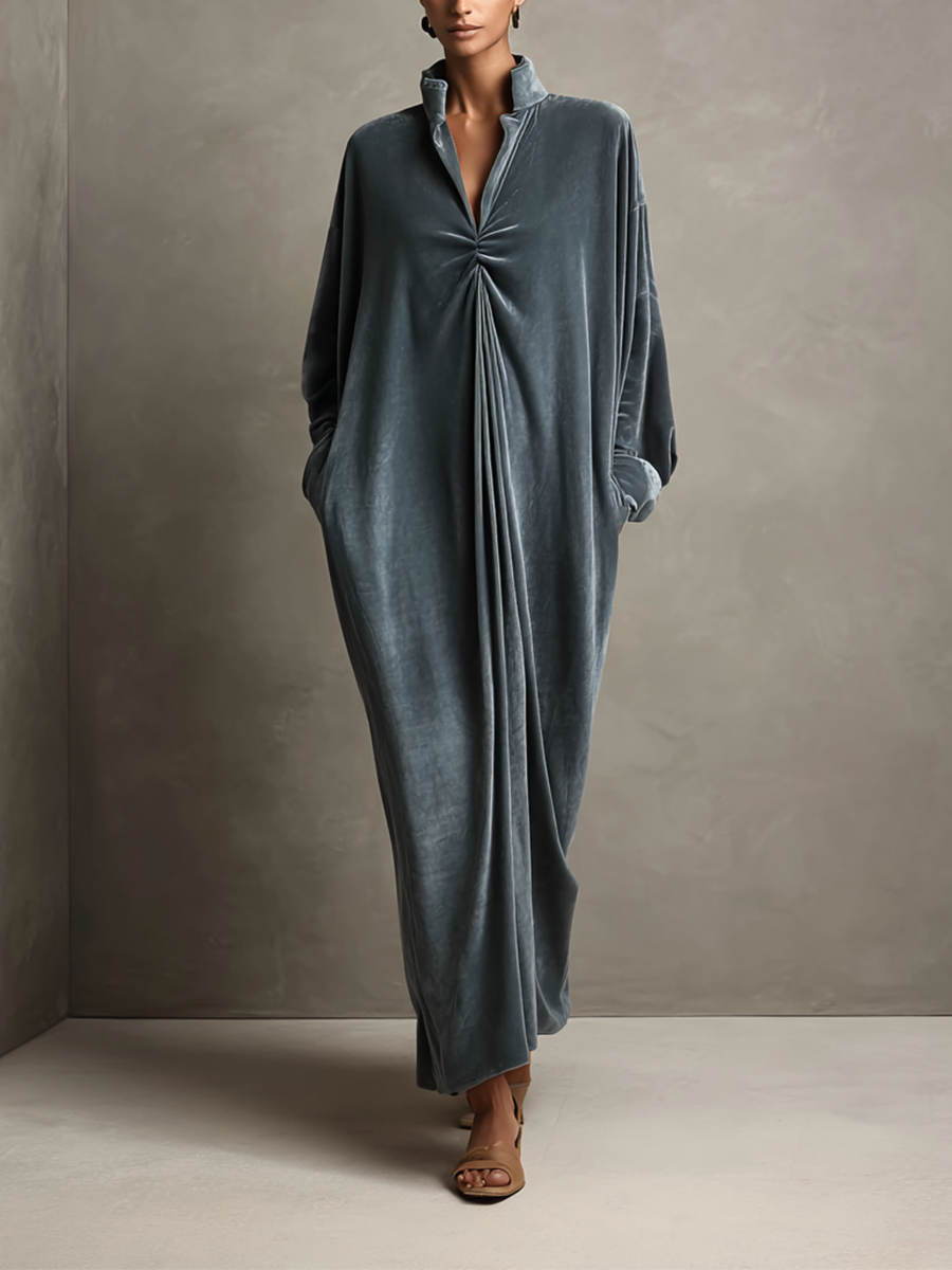 Philomène | Robe longue en velours à col montant et nœud