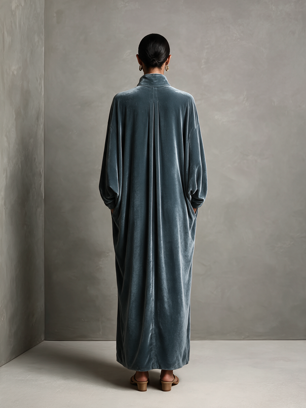 Philomène | Robe longue en velours à col montant et nœud