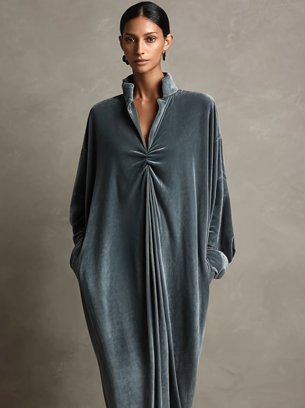 Philomène | Robe longue en velours à col montant et nœud