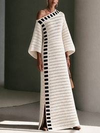 Lison | Robe longue en maille ajourée à épaules dénudées