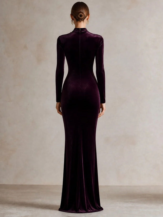 Victoire | Robe longue sirène en velours prune