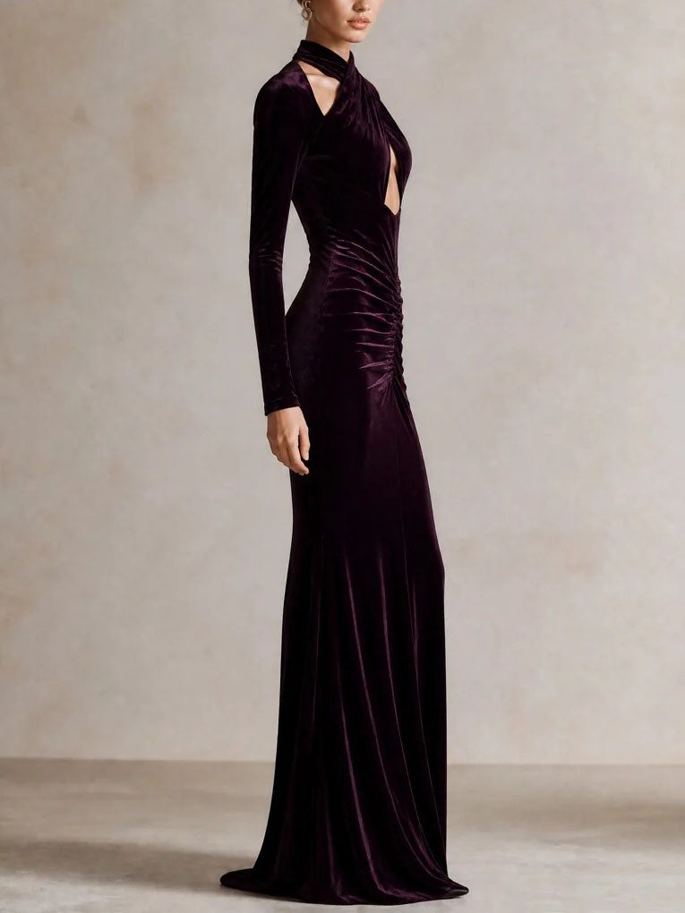 Victoire | Robe longue sirène en velours prune