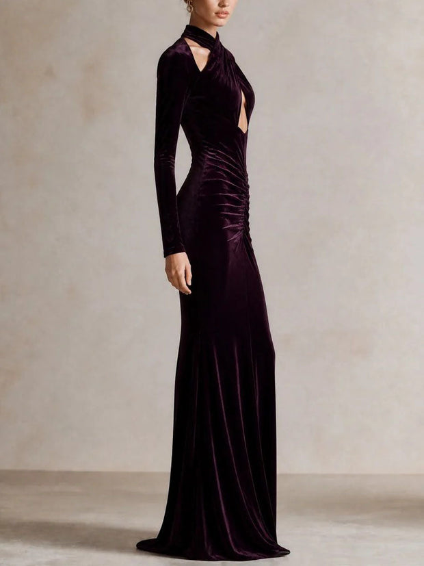 Victoire | Robe longue sirène en velours prune