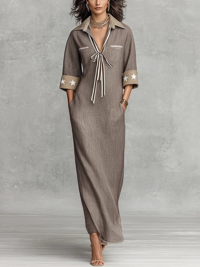 Anouk | Robe longue en lin mélangé à rayures et col chemise