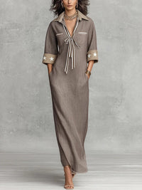 Anouk | Robe longue en lin mélangé à rayures et col chemise