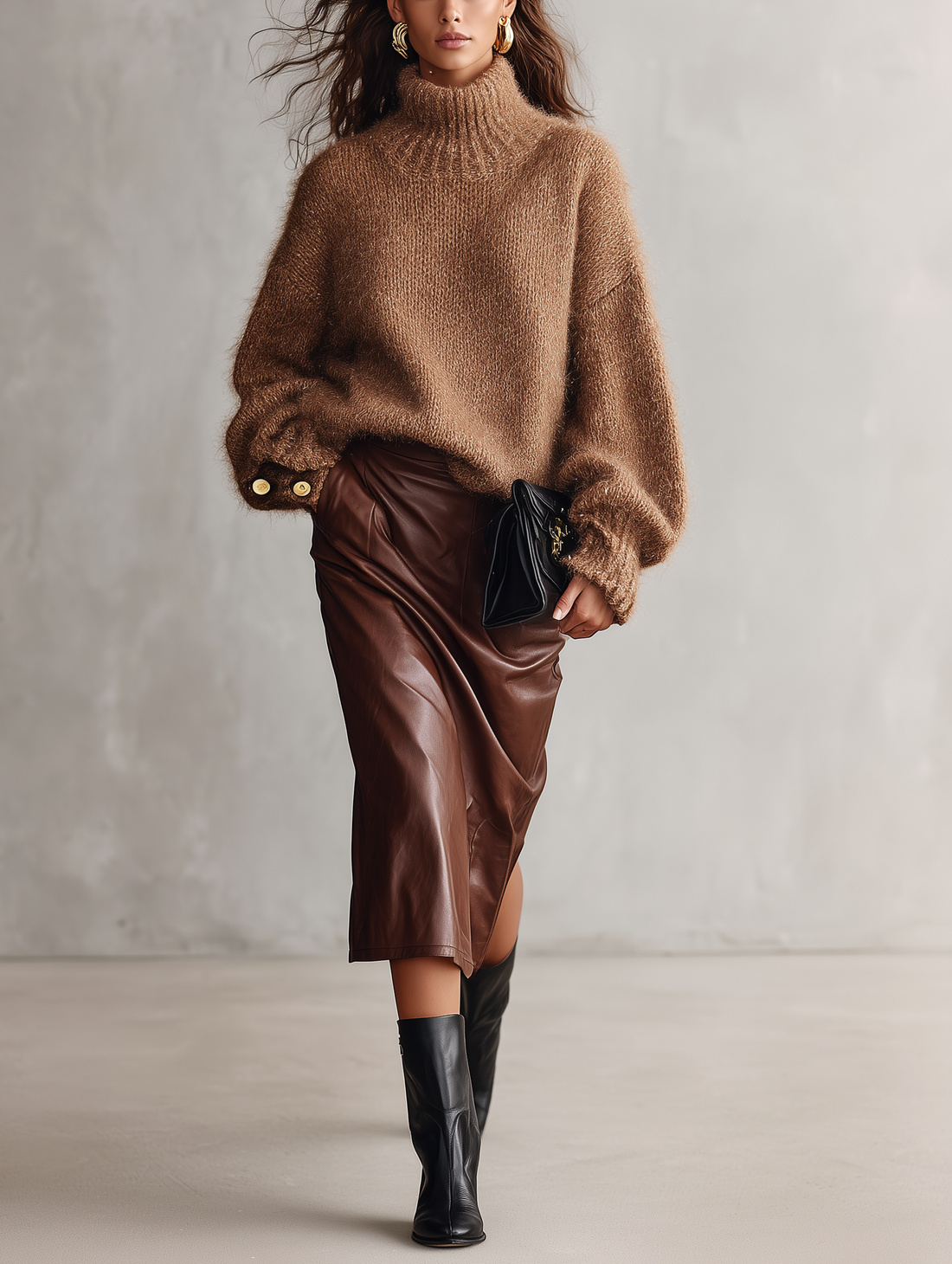 Bérangère | Pull en mohair camel à col roulé