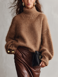 Bérangère | Pull en mohair camel à col roulé