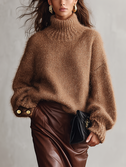 Bérangère | Pull en mohair camel à col roulé