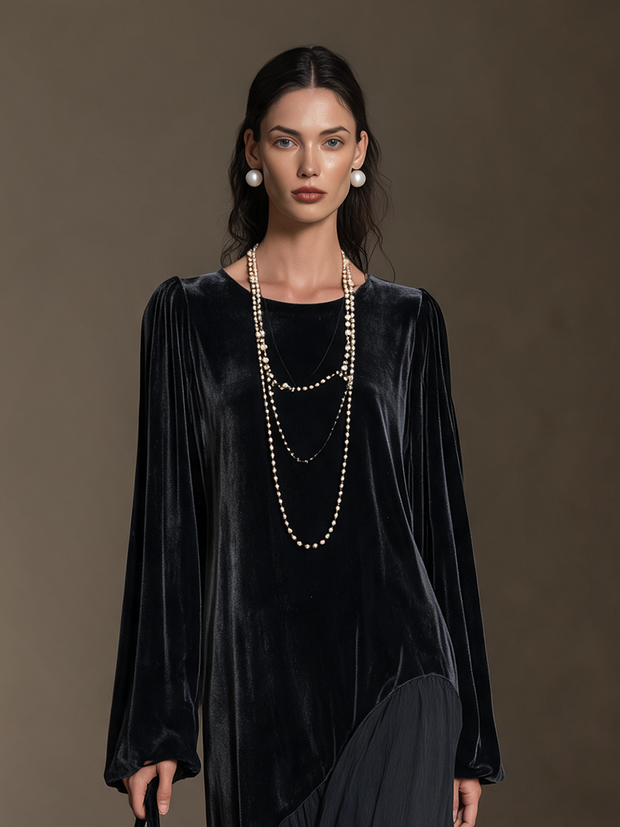 Désirée | Robe longue en velours noir et mousseline