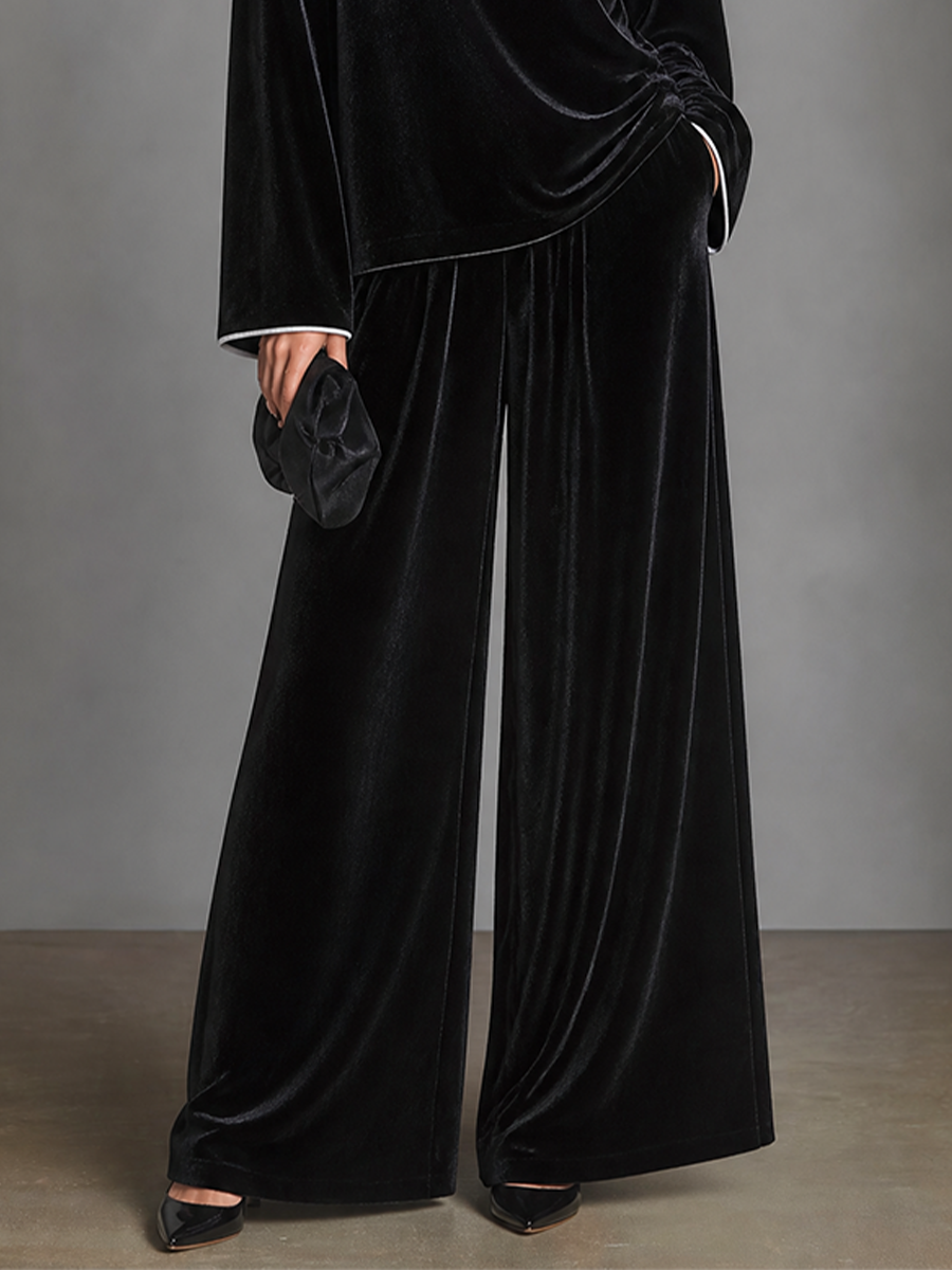 Aliette | Ensemble en velours noir, haut bateau et pantalon palazzo