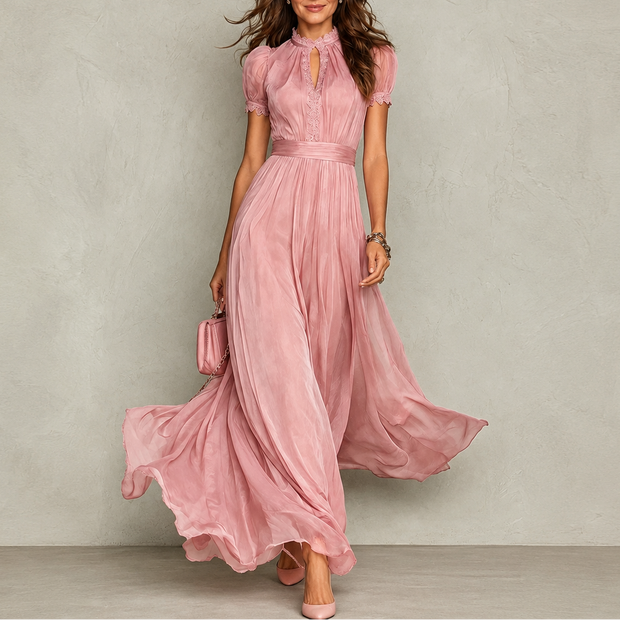 Odette | Robe longue plissée à col volanté