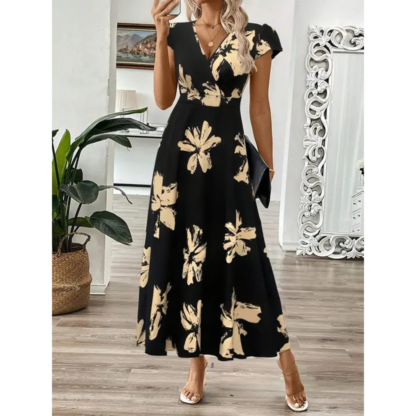 Odessa – Robe maxi élégante à imprimé feuillage