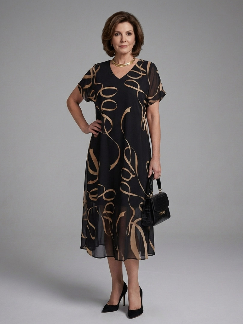 Adèle – Robe midi fluide imprimé abstrait