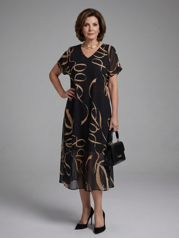 Astrid – Robe midi fluide imprimé abstrait