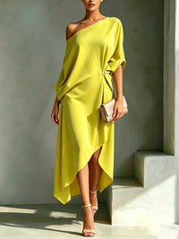 Camila | Robe midi asymétrique une épaule