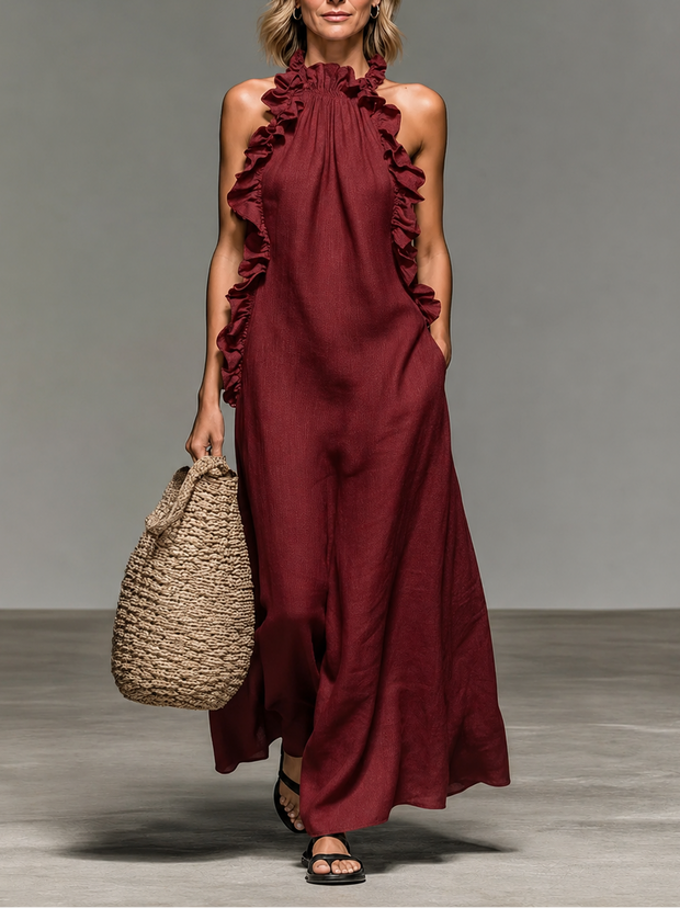 Emma | Robe longue sans manches à volants discrets
