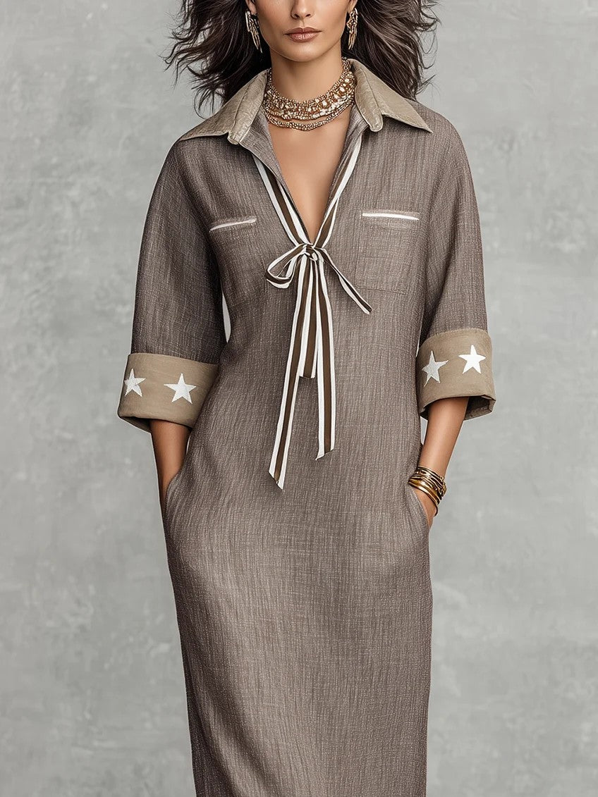 Anouk | Robe longue en lin mélangé à rayures et col chemise