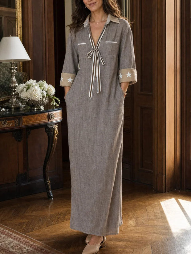 Anouk | Robe longue en lin mélangé à rayures et col chemise