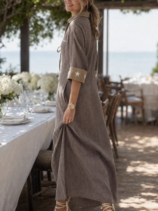 Anouk | Robe longue en lin mélangé à rayures et col chemise