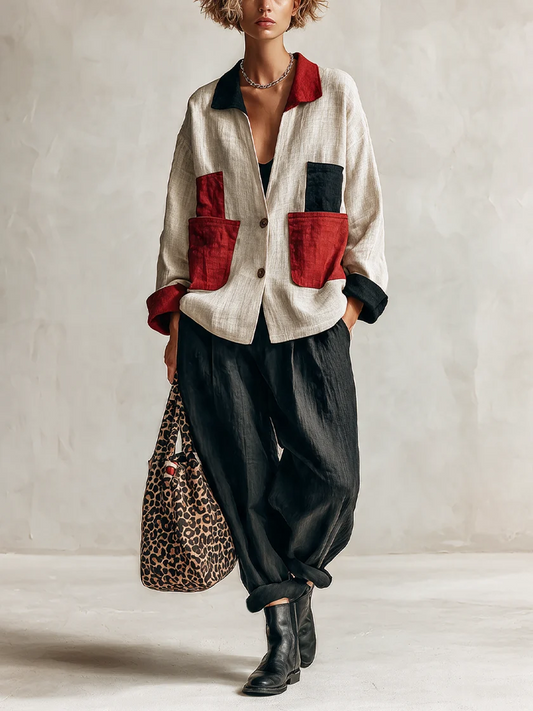 Alix | Ensemble chemise colorblock et pantalon large