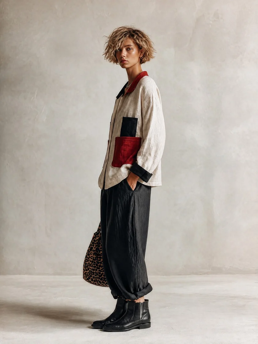 Alix | Ensemble chemise colorblock et pantalon large