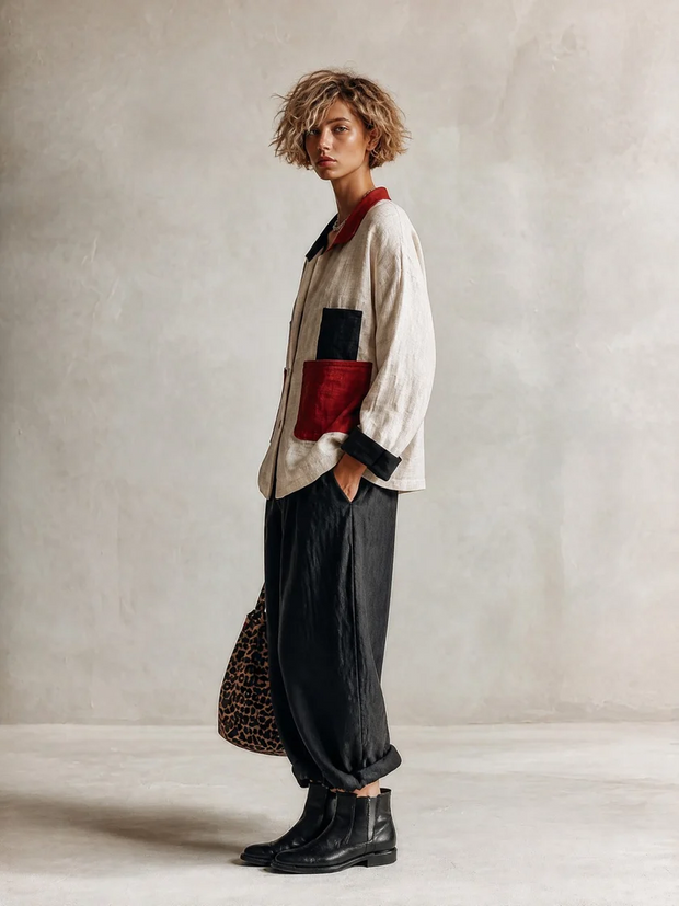 Alix | Ensemble chemise colorblock et pantalon large