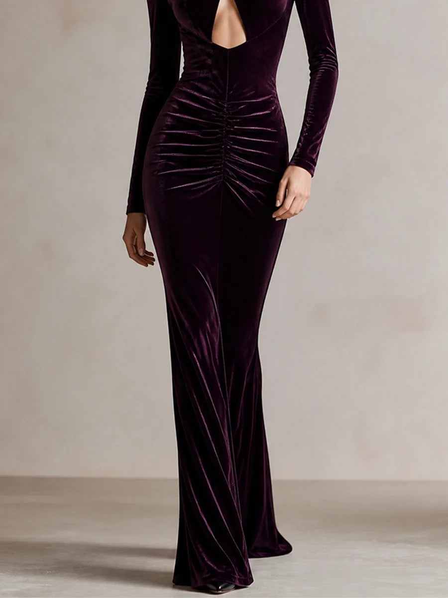 Victoire | Robe longue sirène en velours prune