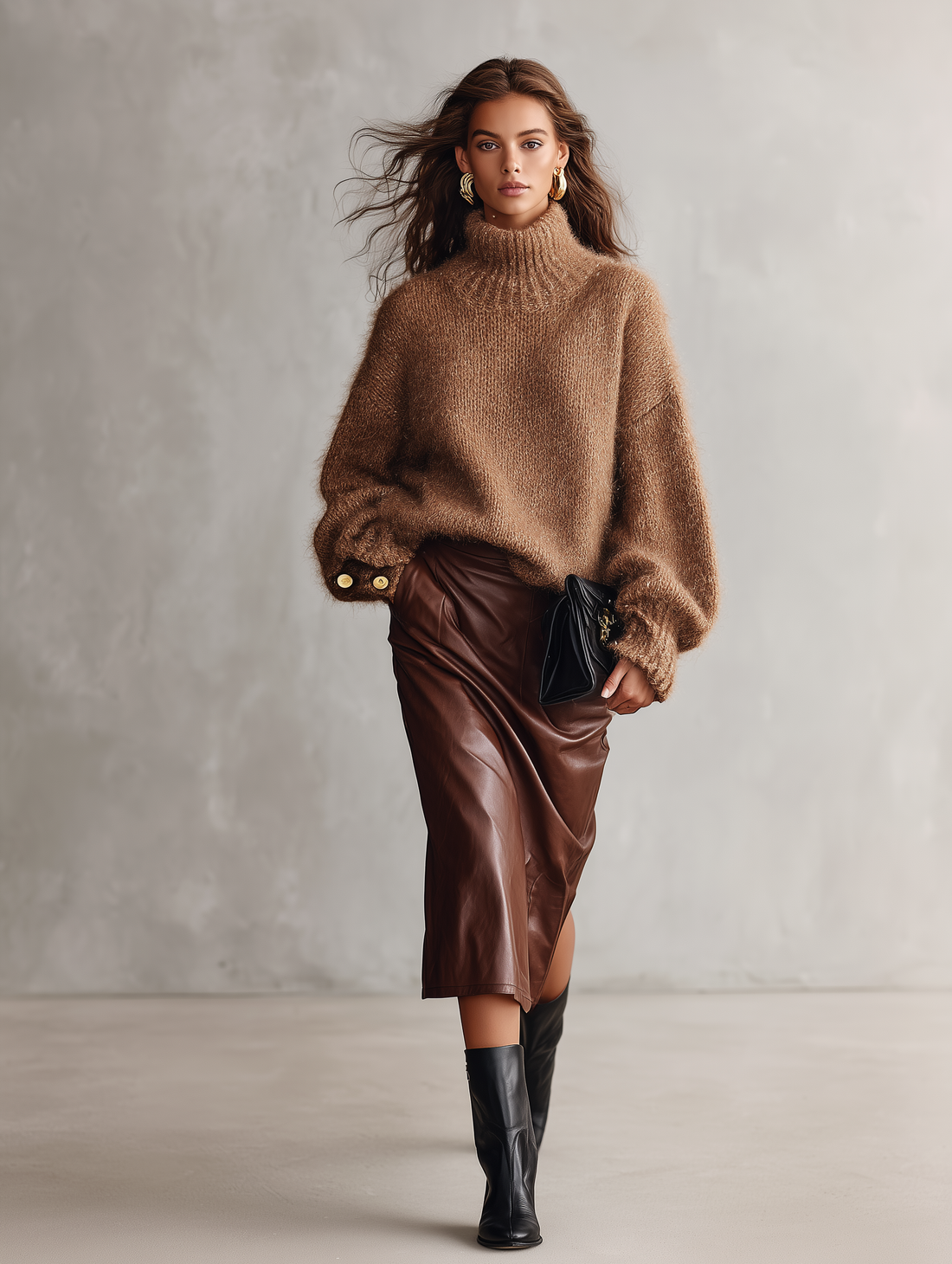 Bérangère | Pull en mohair camel à col roulé