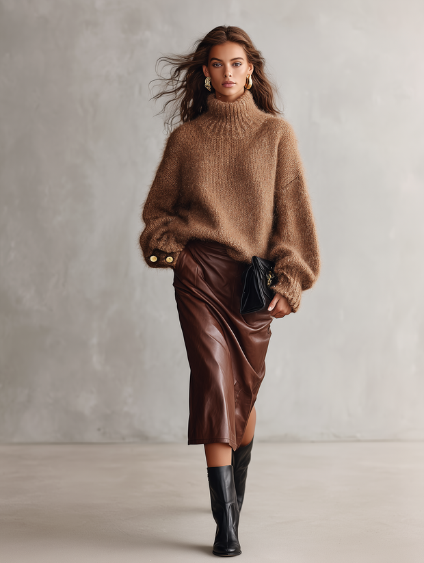 Bérangère | Pull en mohair camel à col roulé