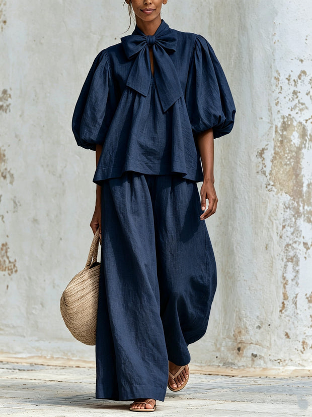 Inès | Ensemble col lavallière et pantalon large
