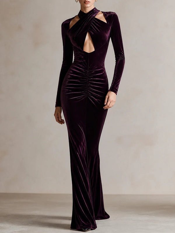 Victoire | Robe longue sirène en velours prune