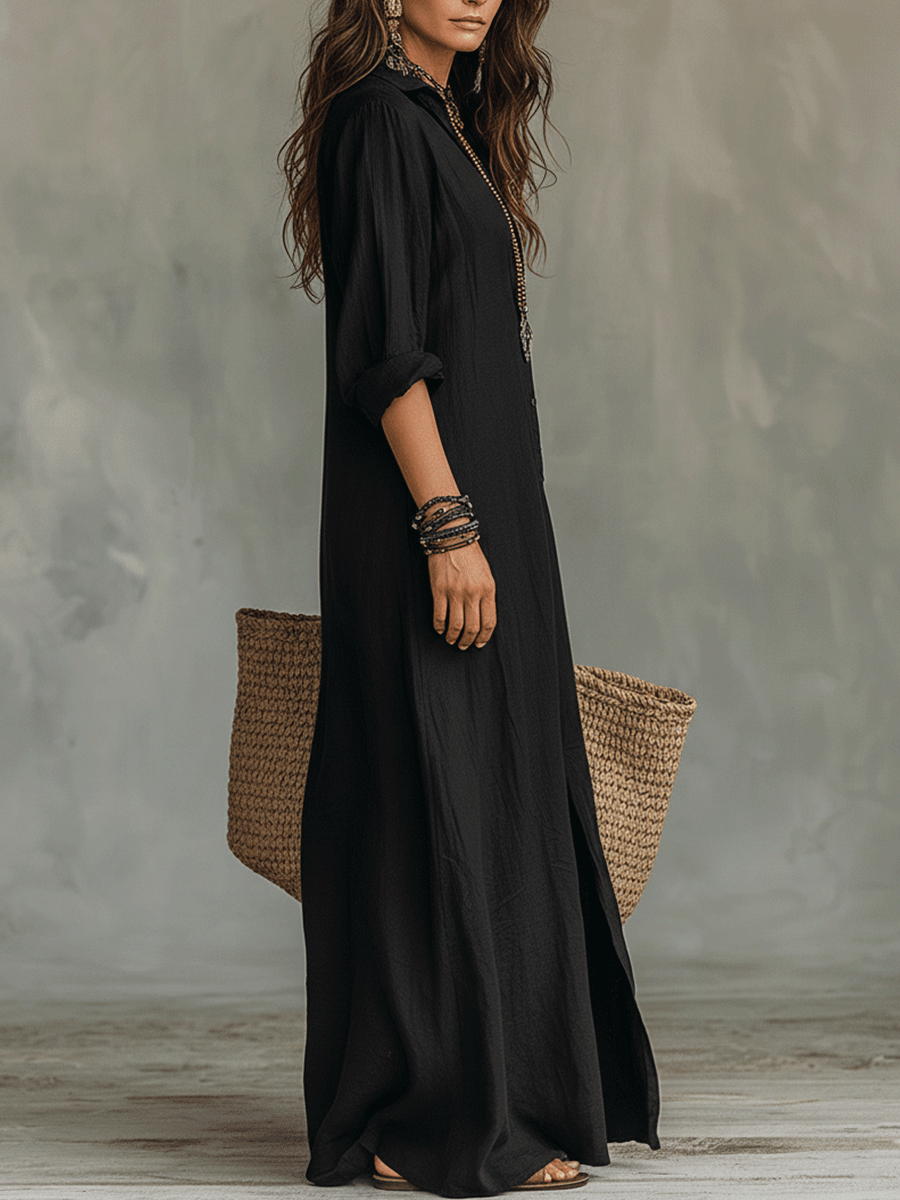 Nicole – Robe chemise bohème longue