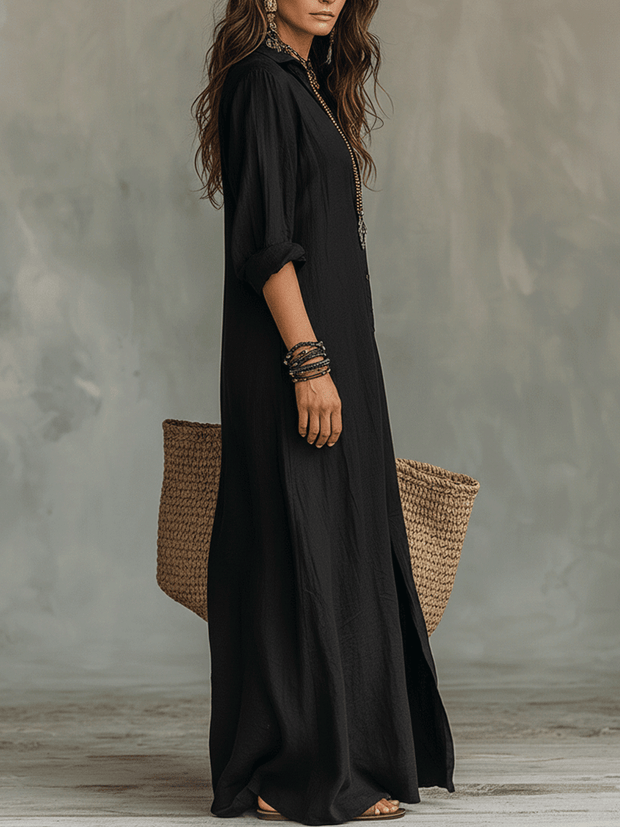 Nicole – Robe chemise bohème longue