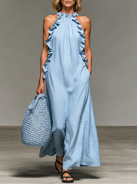 Emma | Robe longue sans manches à volants discrets
