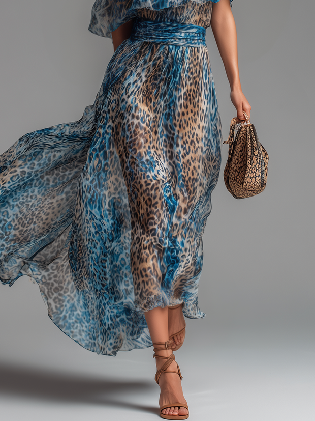 Léa | Robe longue léopard à épaules dénudées