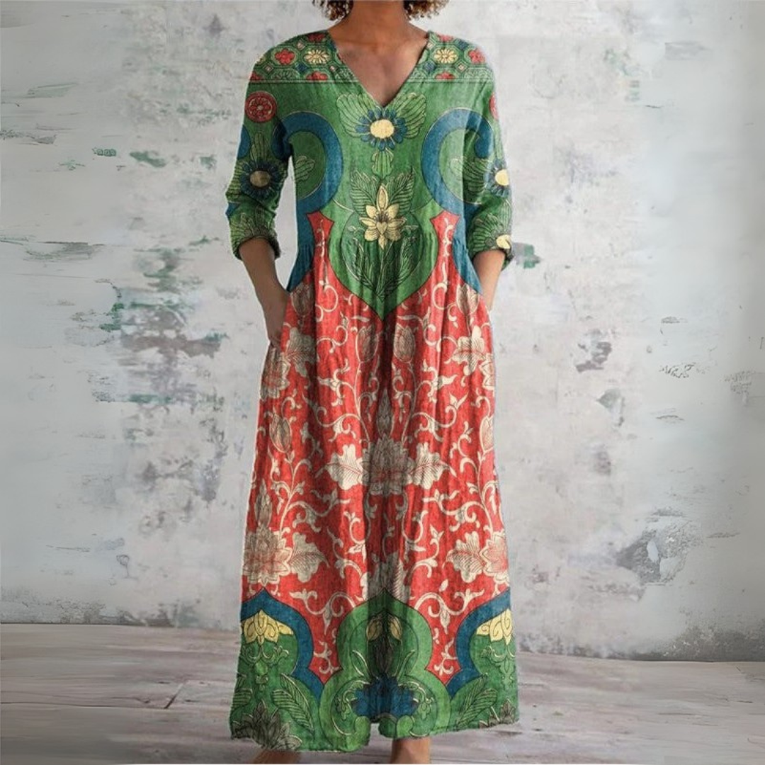 Jeanne – Robe longue fleurie vintage élégante