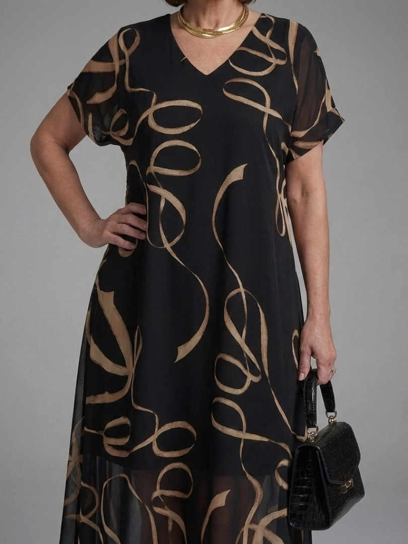 Adèle – Robe midi fluide imprimé abstrait