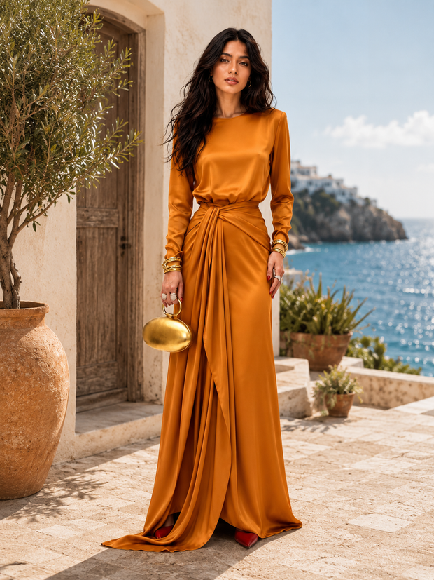 Alizée | Robe longue en satin drapé
