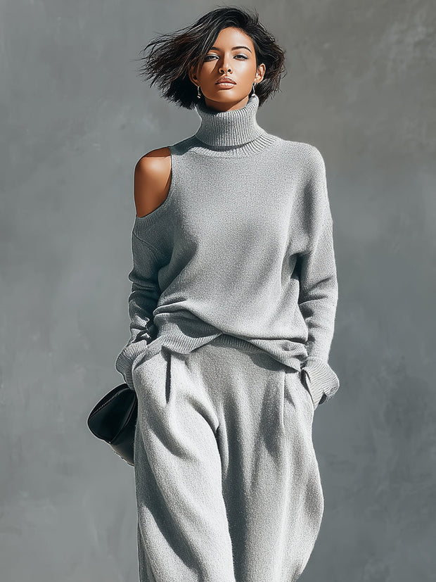 Hélène, détail du pull à épaule ajourée