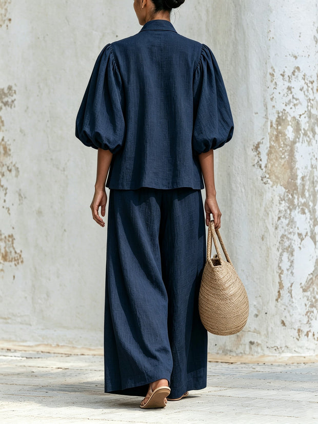 Inès | Ensemble col lavallière et pantalon large