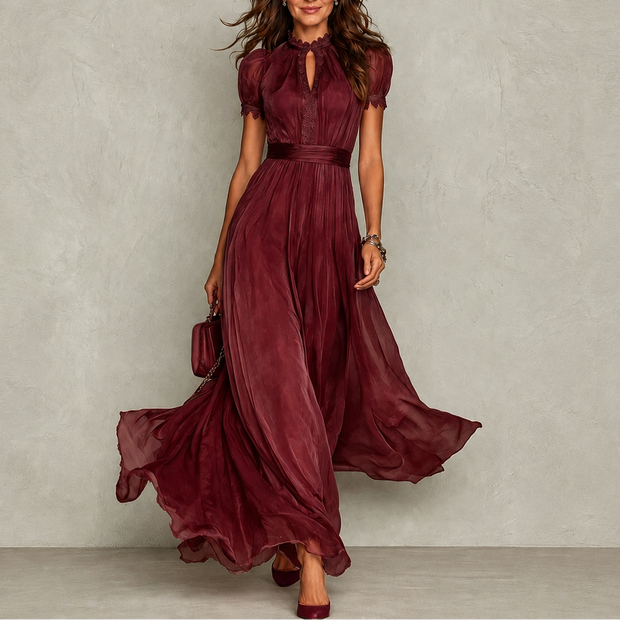 Odette | Robe longue plissée à col volanté