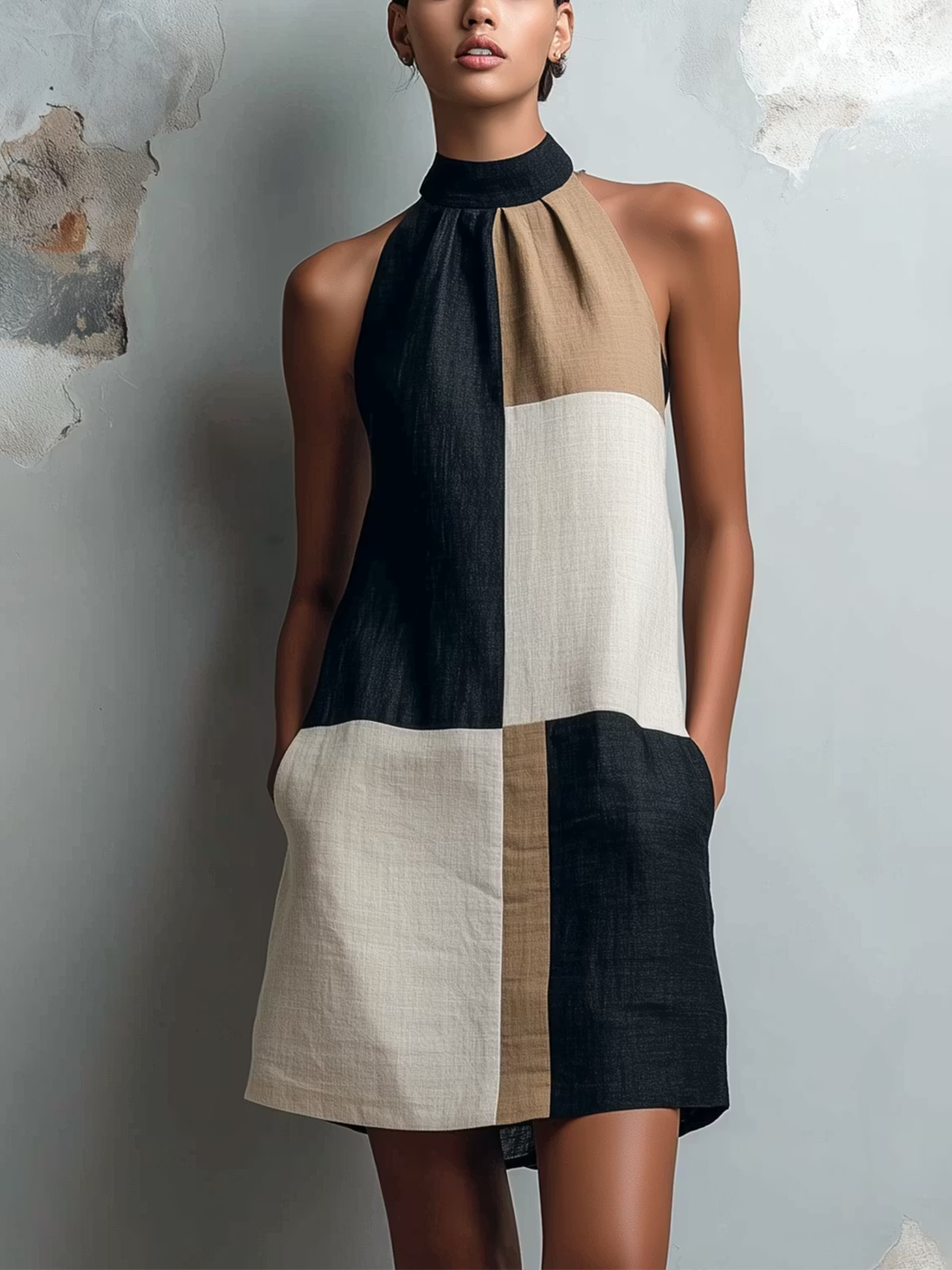 Roxane | Robe courte col halter bicolore